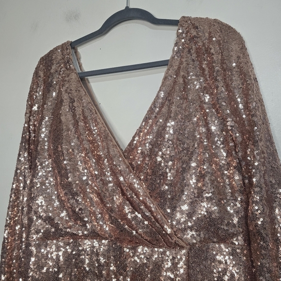 Rose Gold Sequin V-Neck Dress - Picture 5 of 14
